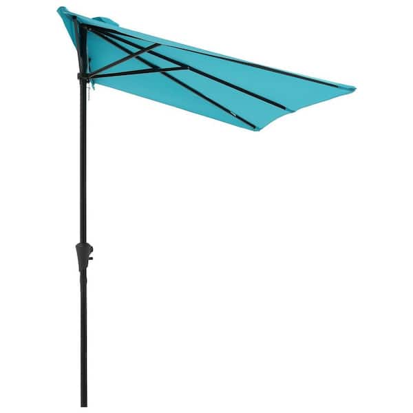 Unbranded 7.5 x 4 ft. Steel Pole Market Half Rectangular Patio Umbrella in Blue