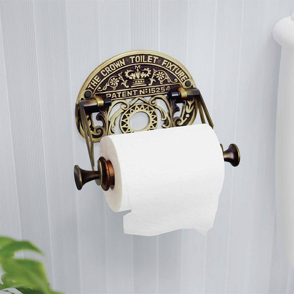 Antique Brass and Wood Victorian Style Toilet Paper Holder
