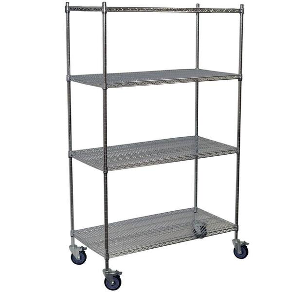 Storage Concepts Chrome 4-Tier Rolling Steel Wire Shelving Unit (72 in. W x 80 in. H x 36 in. D)