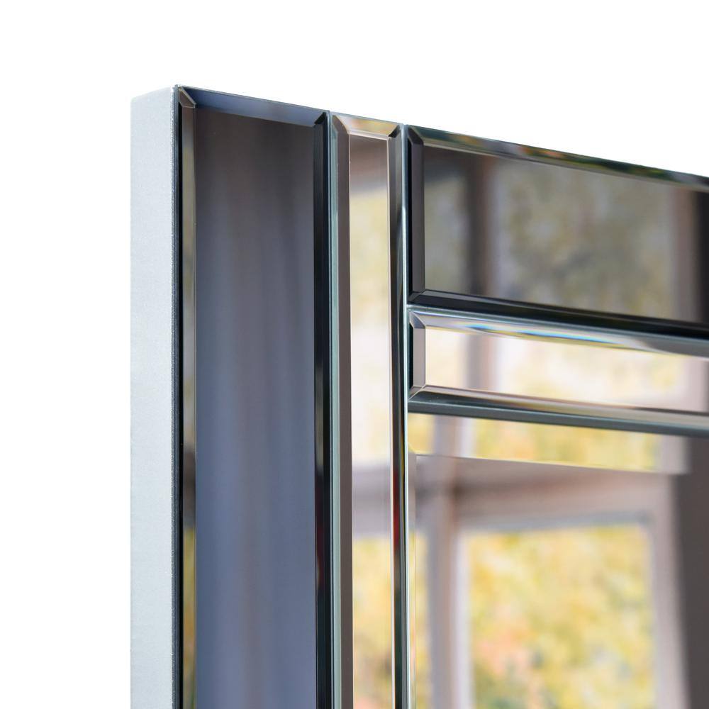 Rectangular Beveled Silver and Gray Wood Framed Wall Mirror