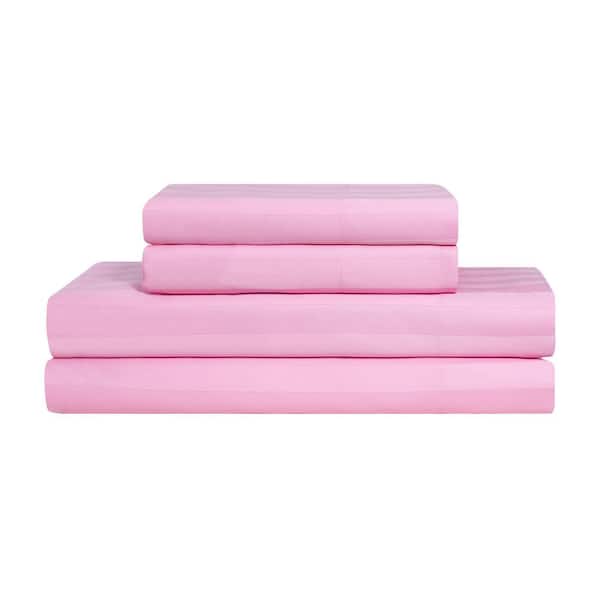 Royal Dreams 4-Piece Pink Striped Sateen Cotton Queen Soft Sheet Set