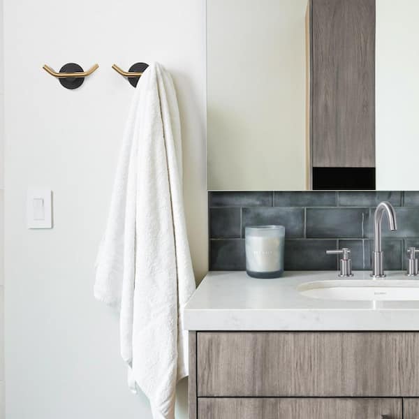 J-hook Double Robe/Towel Hook with 2-Piece in Black and Gold