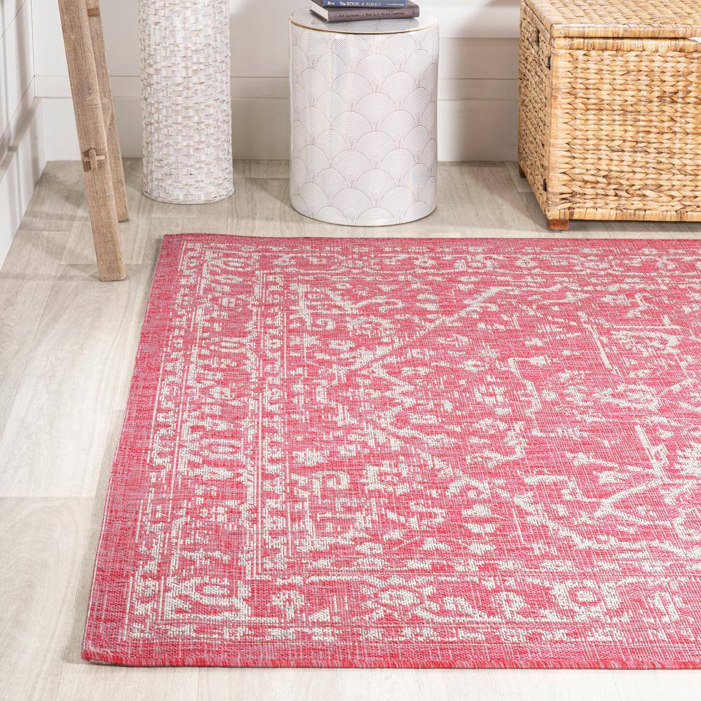 Fuchsia and Light Gray 9' x 12' Bohemian Medallion Rug