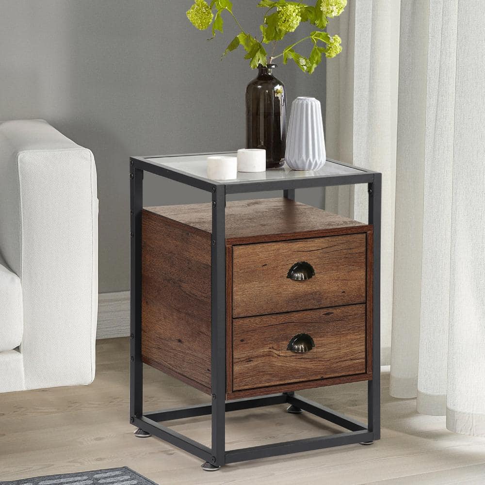 VECELO Nightstand, Modern Tempered Glass End Table, Cabinet With ...