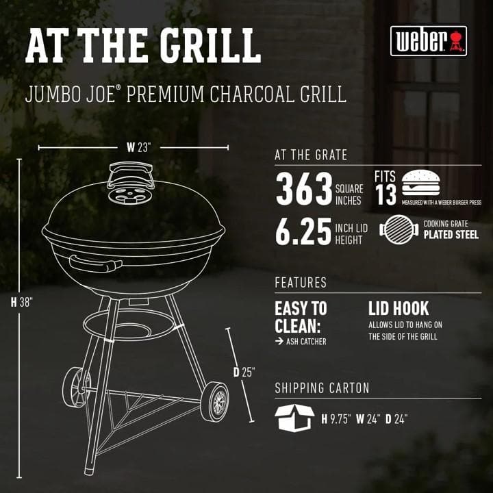 Jumbo Joe 22" Black Porcelain-enameled Charcoal Grill