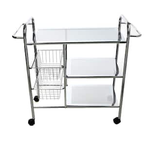 3-Tier Metal 4 -Wheeled Utility Cart with 2 Wire Baskets in Silver