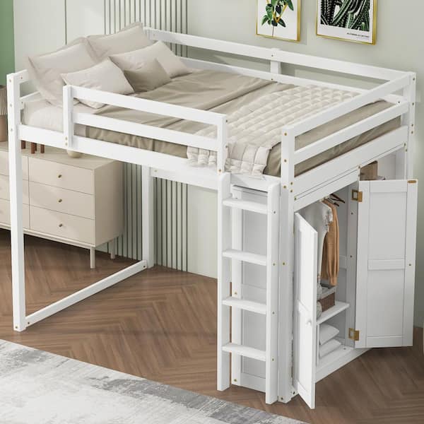Harper & Bright Designs White Wood Frame Full Size Loft Bed with