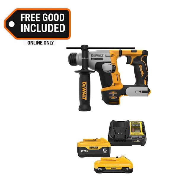 ATOMIC 20V MAX Lithium-Ion Cordless Brushless Ultra-Compact 5/8 in. SDS Plus Hammer Drill with 5 Ah and 2 Ah Batteries
