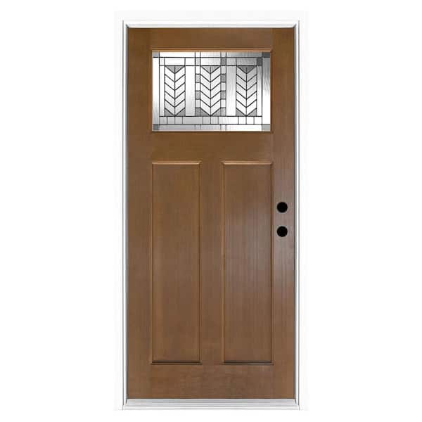MP Doors 36 in. x 80 in. Left-Hand Inswing Medium Oak Craftsman Spring Glass Fiberglass Prehung Front Door