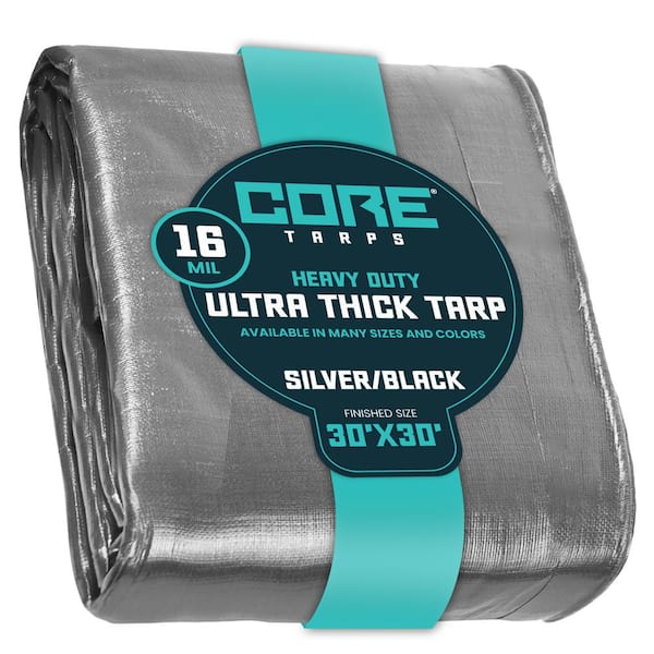 CORE TARPS 30 ft. x 30 ft. Silver/Black 16 Mil Heavy Duty Polyethylene Tarp, Waterproof, UV Resistant, Rip and Tear Proof