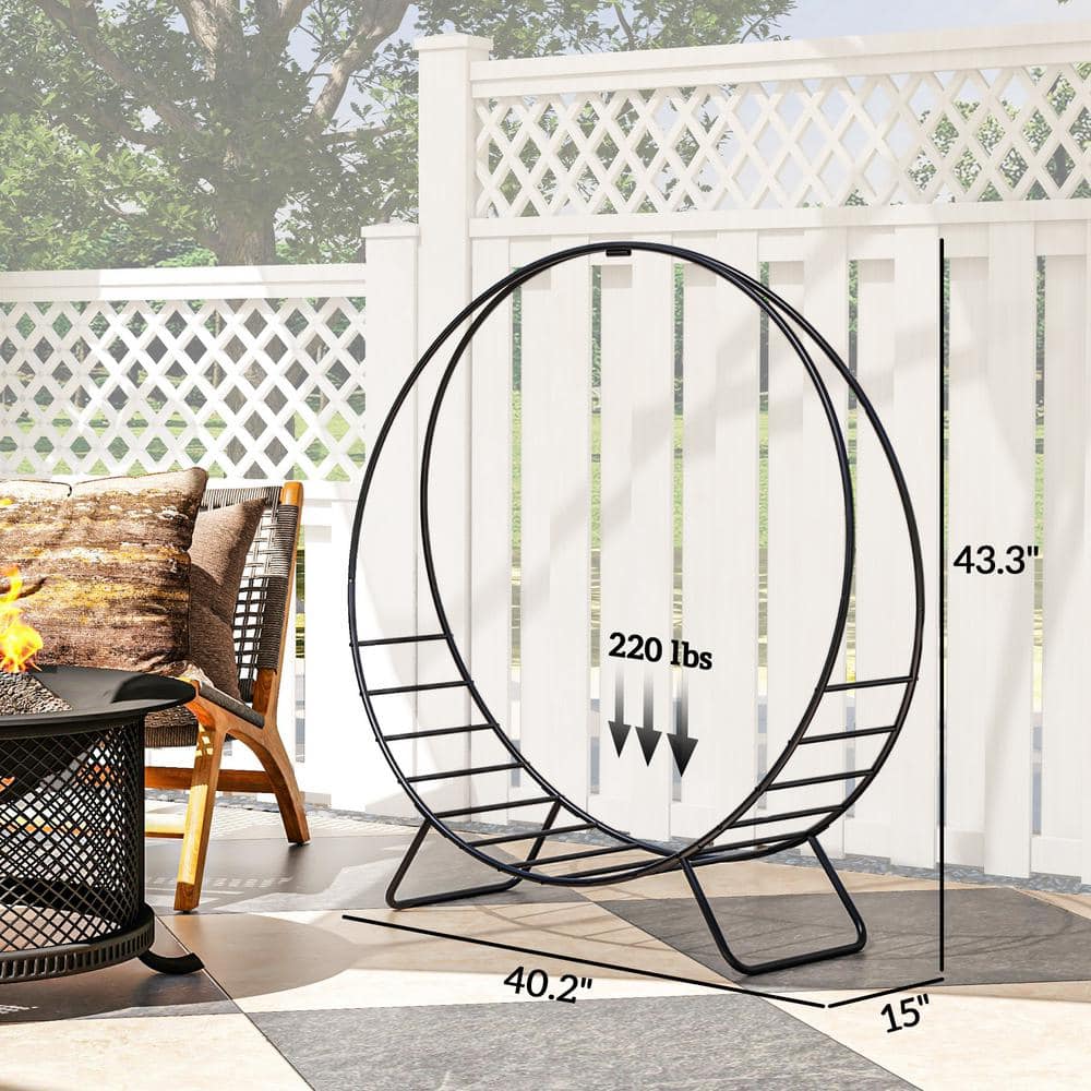 Black Powder Coated Steel 40" Firewood Rack with Waterproof Cover
