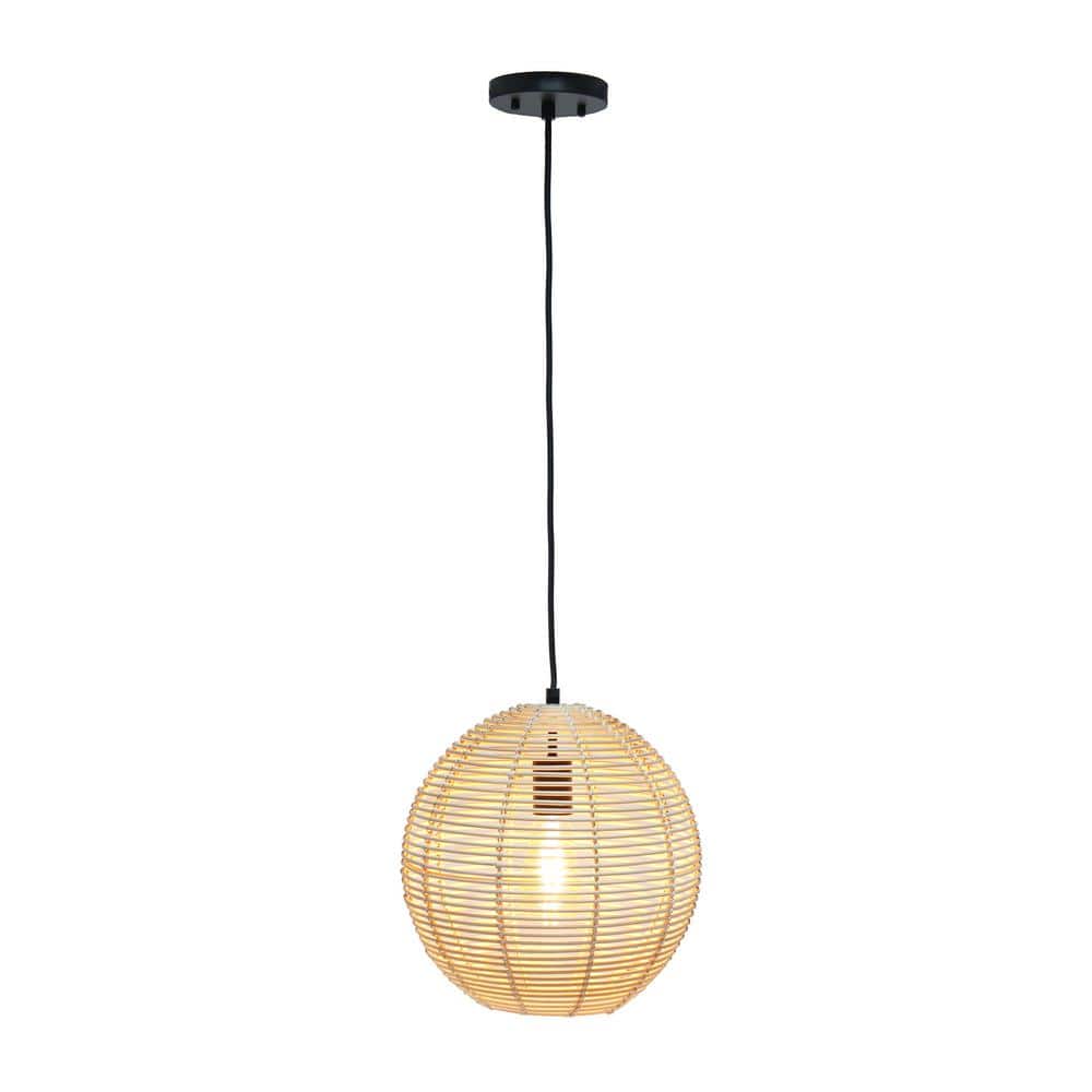 Natural Rattan Globe Pendant Ceiling Light with Brass Canopy