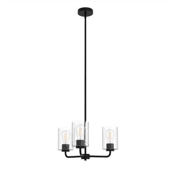 YANSUN 3-Light Black Finish with Glass Empire Chandelier Convertible to Semi-Flush Mount for Kitchen, Dining Room and Foyer