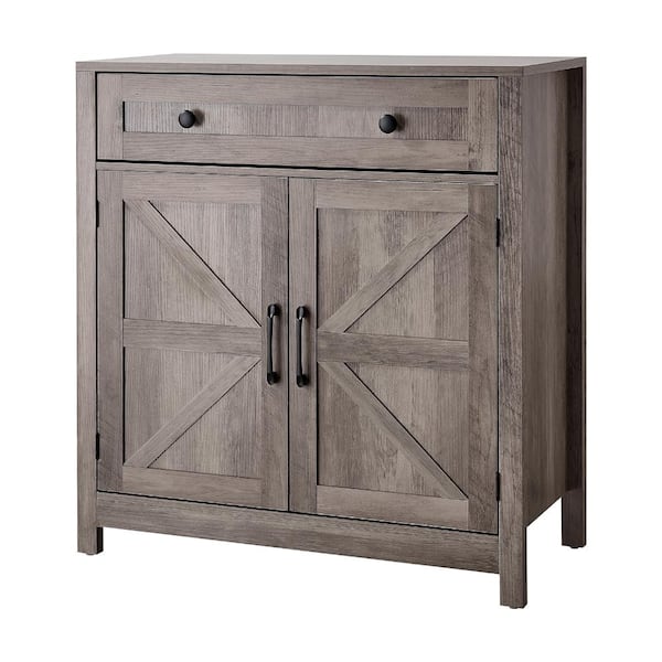Coffee Bar Cabinet with Drawer and 2 Barn Doors, Compact Buffet Sideboard, 29.5 x 14.7 x 31.5 in.