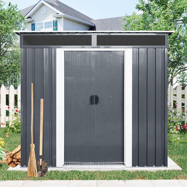 Outdoor Storage Shed 6 ft. W x 5 ft. D Metal Shed with Window and Foundation Black (30 sq. ft. )