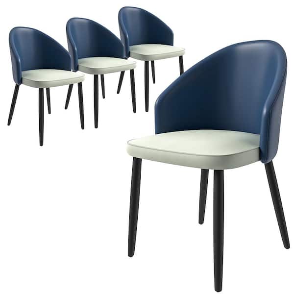 Leisuremod Upholstered Dining Chair in Leather with Wood Legs Set of 4 Paradiso Collection (Blue/White)