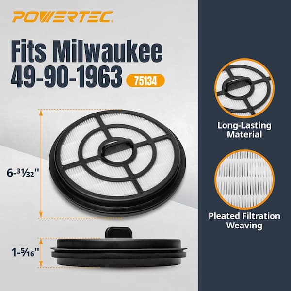 POWERTEC Wet Dry Vacuum HEPA Filter for Milwaukee M18 0885-20