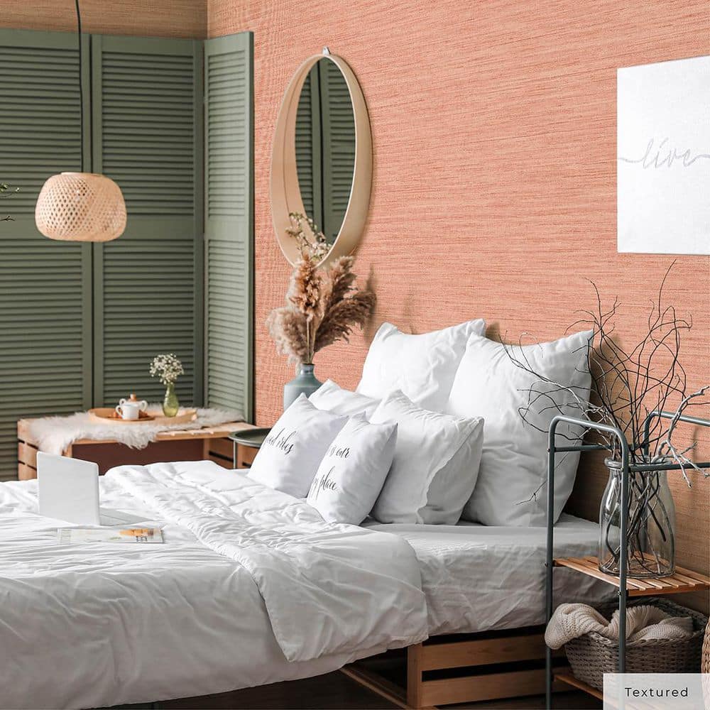 Salmon Faux Grasscloth Peel and Stick Wallpaper, 20.5" x 198"