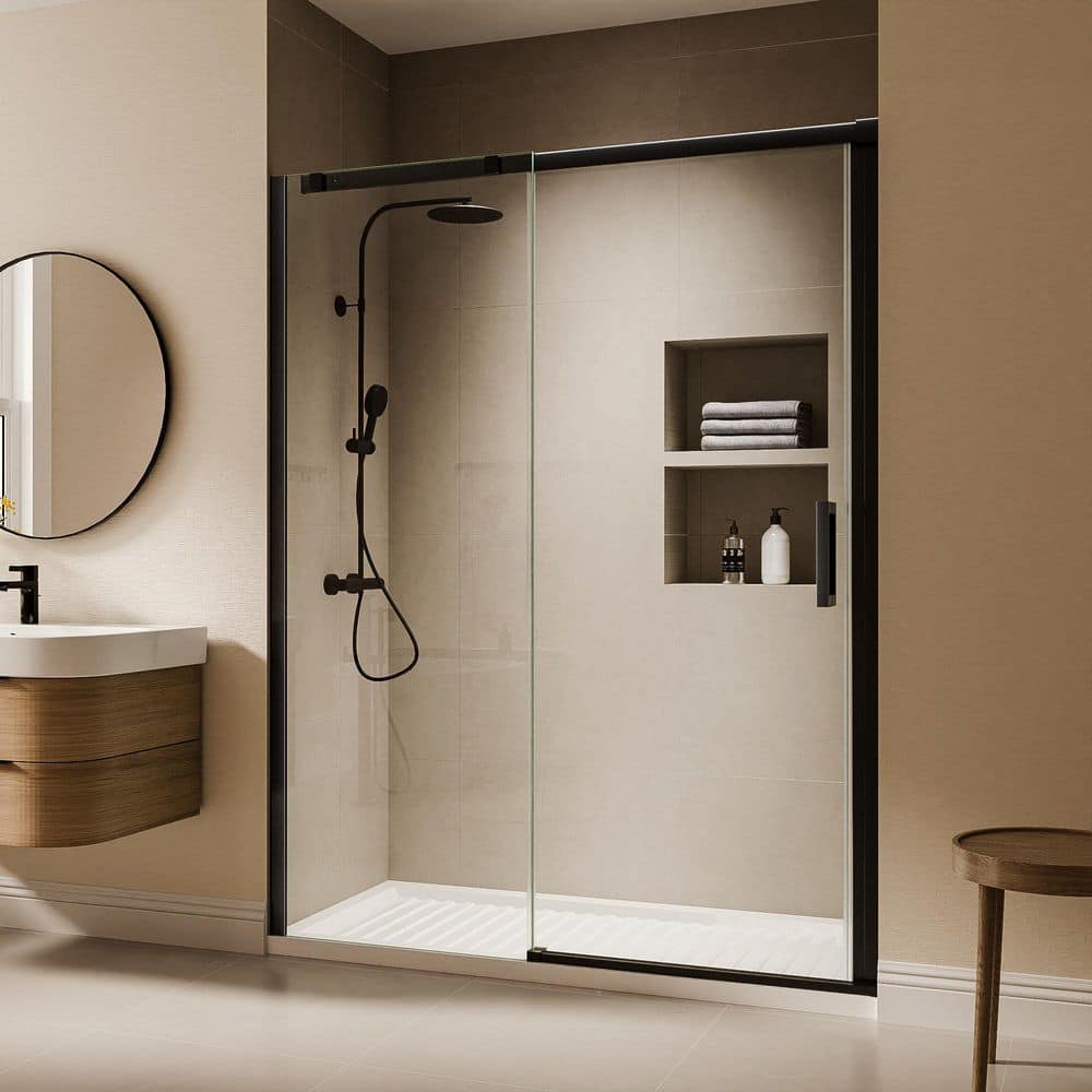 56-60 in. W x 74 in. H Sliding Semi Frameless Shower Door in Matte Black with 5/16 in. Tempered Clear Glass price history on PriceWatchPro