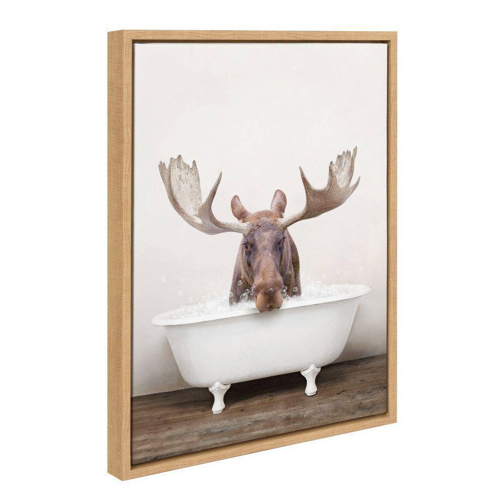"Sylvie ""Moose Rustic Bubble Bath"" by Amy Peterson Art Studio Natural Framed Art Print 18 in. x 24 in." price history on PriceWatchPro