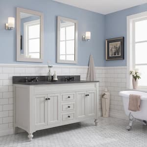 Potenza 60 in. W x 33 in. H Vanity in Ivory Grey with Granite Vanity Top in Blue Limestone with White Basins