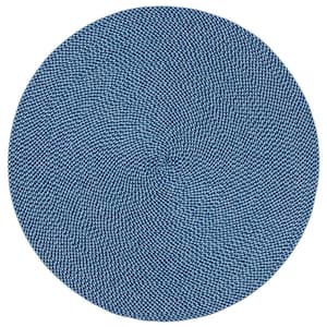 Braided Navy Doormat 3 ft. x 3 ft. Abstract Round Area Rug