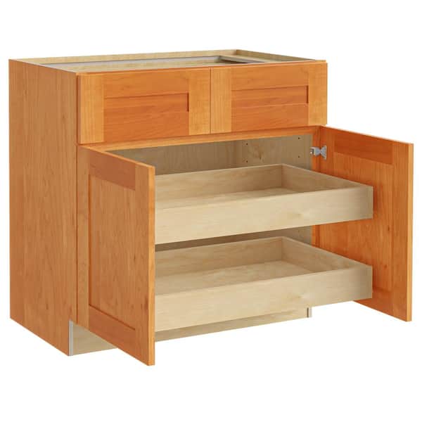 Home Decorators Collection Newport 33 in. W x 24 in. D x 34.5 in. H Assembled Plywood Base Kitchen Cabinet in Cinnamon with 2ROT Soft Close