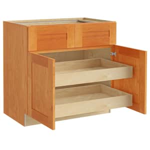 Hargrove Cinnamon Stain Plywood Shaker Assembled Base Kitchen Cabinet 2 rollouts Sft Cls 33 in W x 24 in D x 34.5 in H
