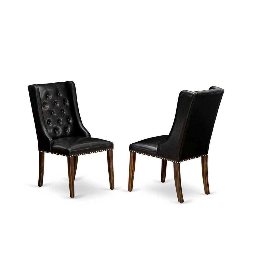 Distressed Jacobean Round Pedestal Dining Set with Black Upholstered Chairs