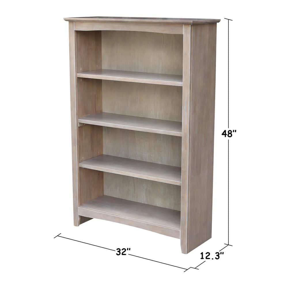 Transitional 48" Adjustable Gray Wood Shaker Bookcase