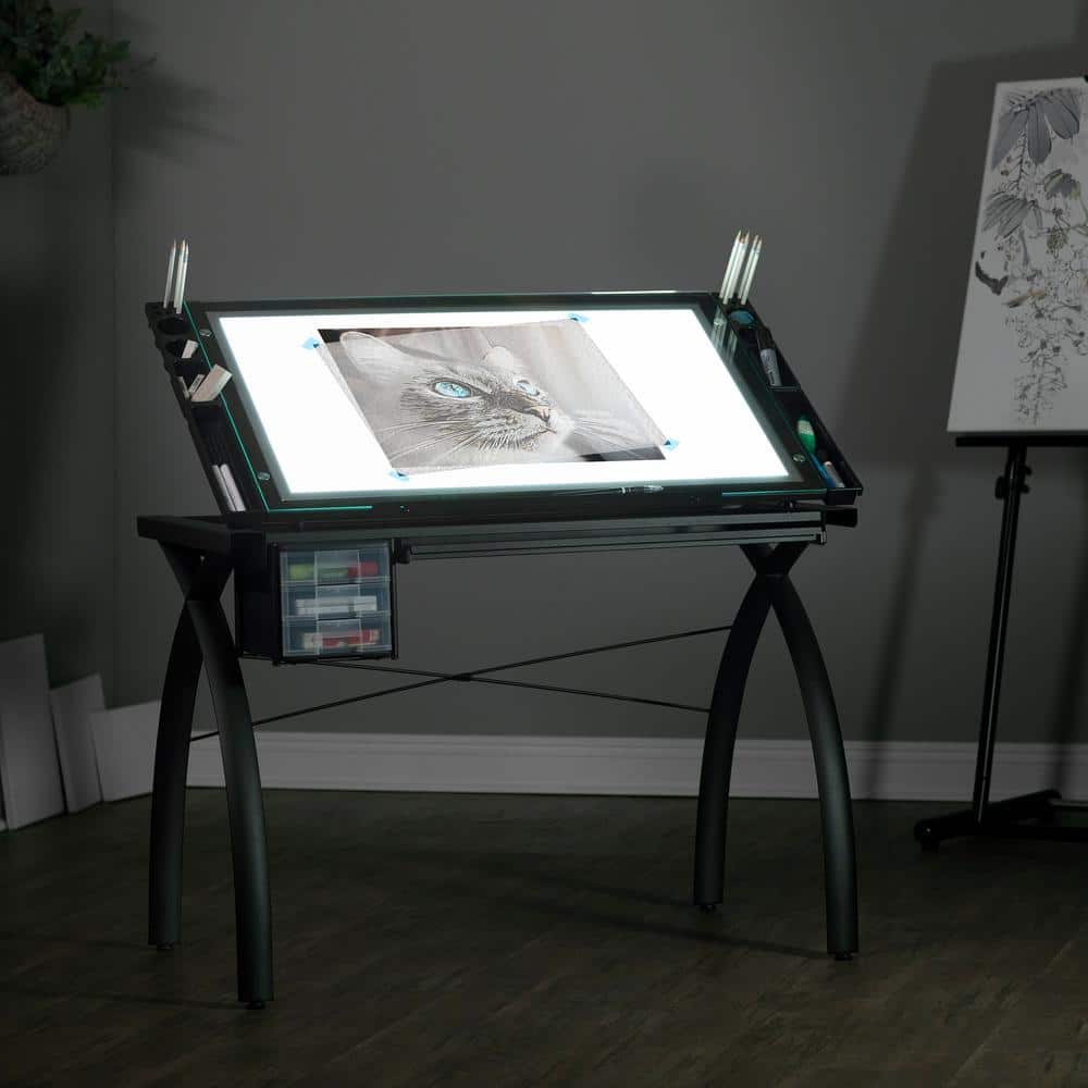 Agustina 43.25'' Brown Glass Top Adjustable Light Desk with Metal Base