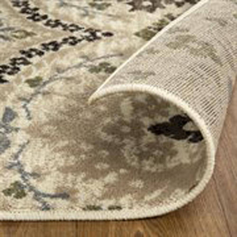 Ivory and Multicolor Floral Synthetic Square Area Rug