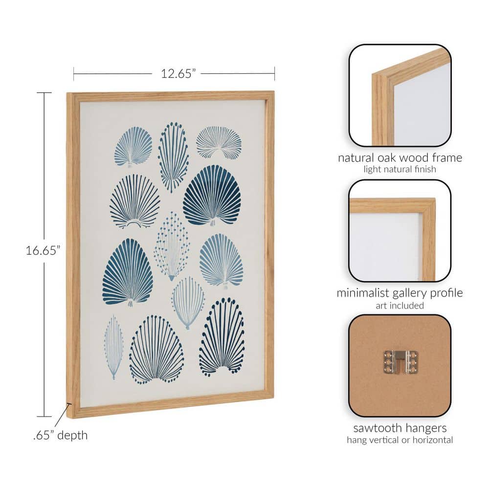Natural Solid Wood Framed Abstract Coastal Blue Coral Print