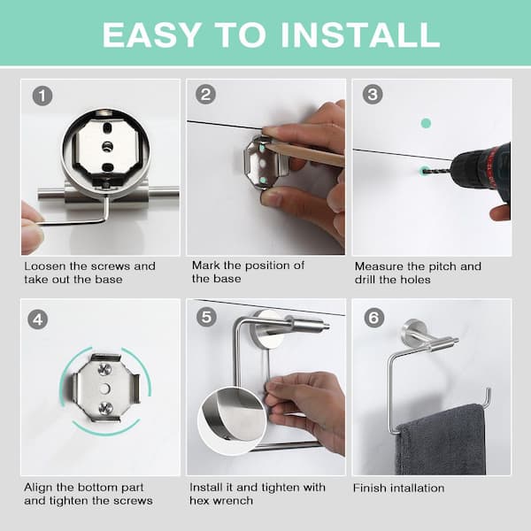 ATKING Bath Wall Mounted Towel Ring SUS304 Hand Towel Bar