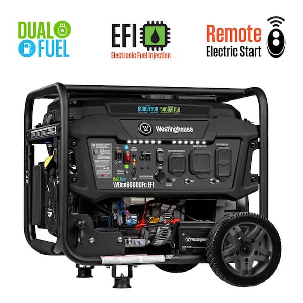 7,500/6,000-Watt Remote Electric Start Dual Fuel Gas and Propane Powered EFI Portable Generator with 30A 120/240V Outlet
