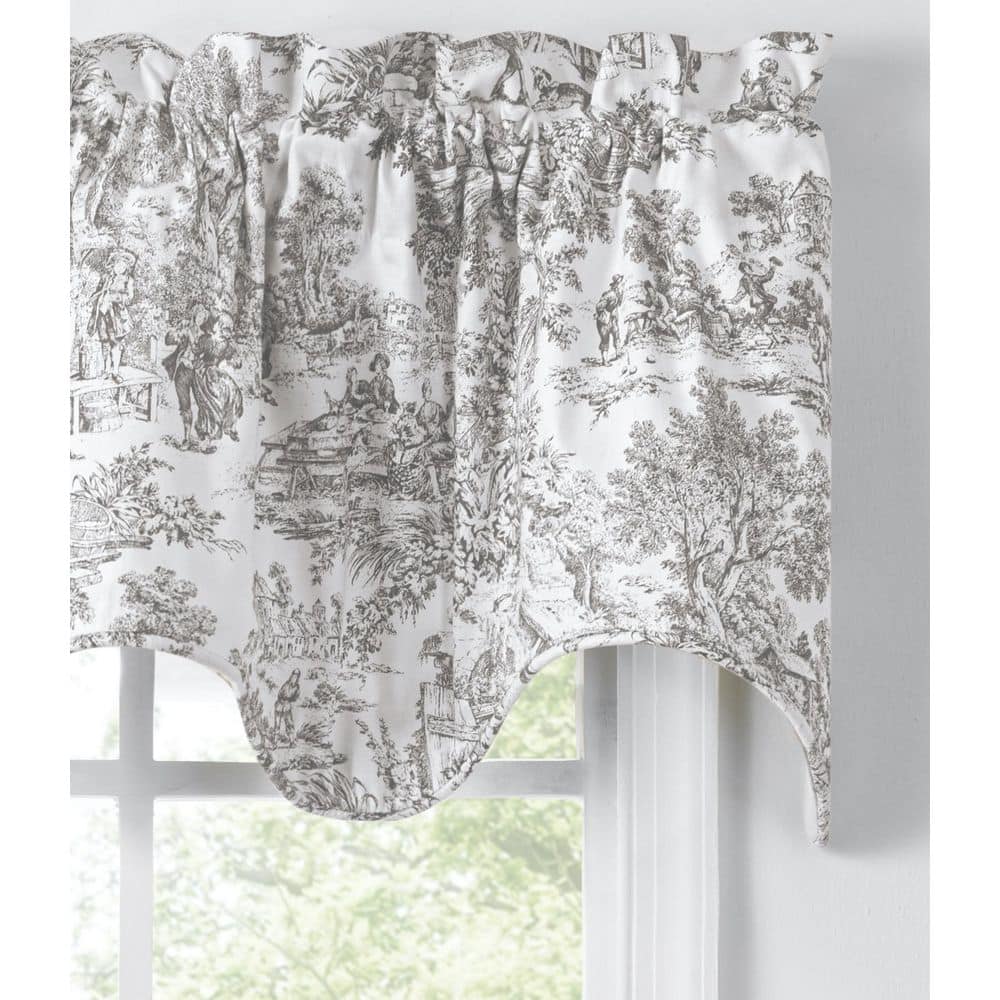 Gray Floral Cotton Scallop Rod Pocket Valance 70 x 15
