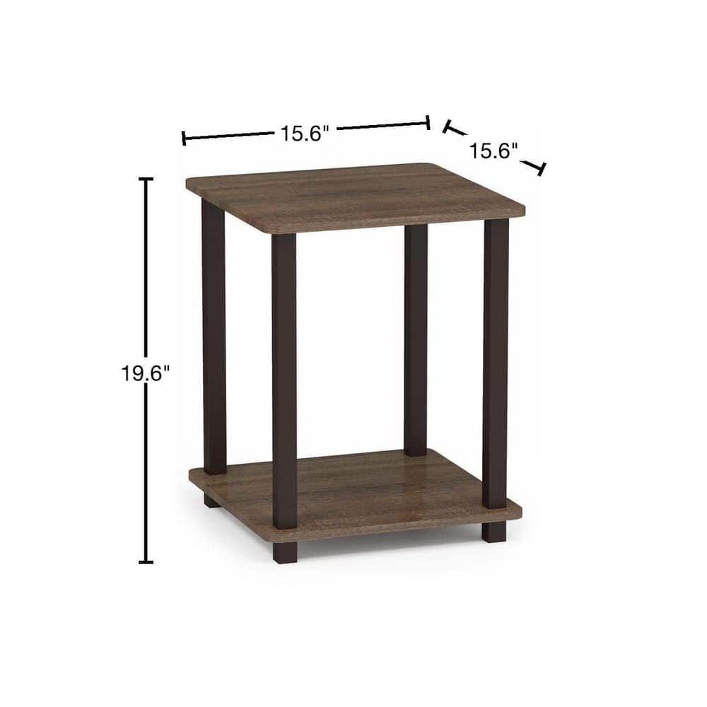 Walnut Brown Compact Wood End Tables with Shelf, Set of 2