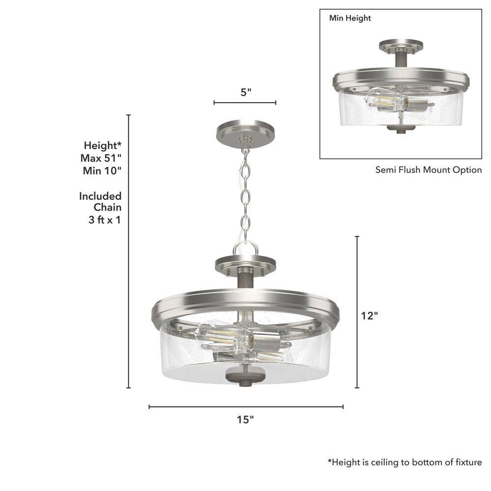 River Mill Brushed Nickel and Glass Semi Flush Mount Light