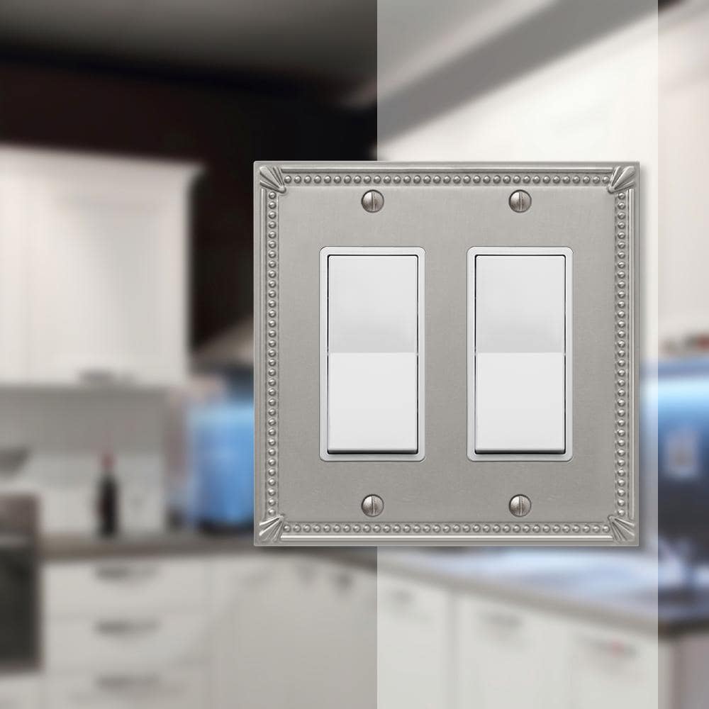 Amerelle Brushed Nickel 2-Gang Metal Decorator Wall Plate
