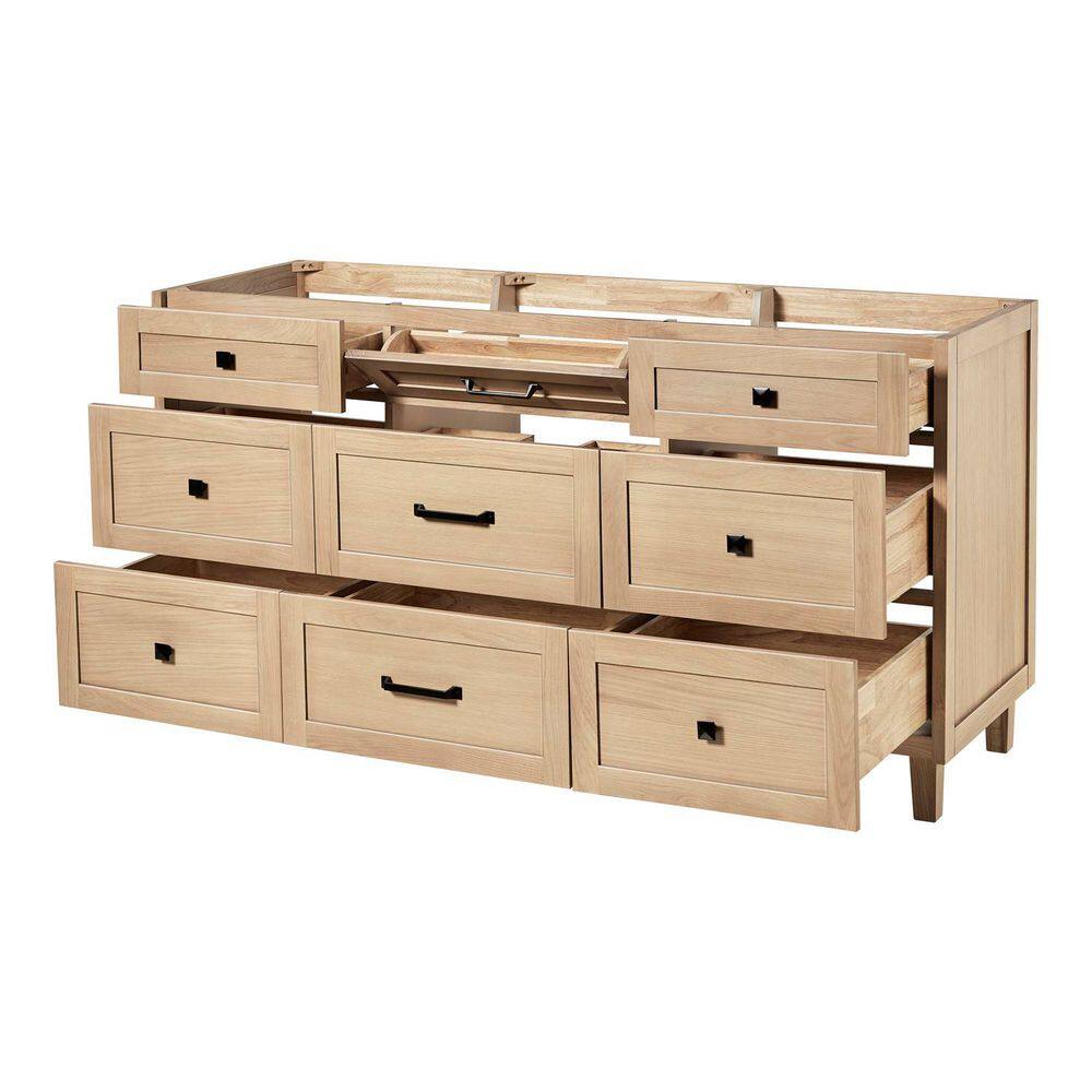 Monroe 66" Light Oak Freestanding Vanity Cabinet with Black Hardware