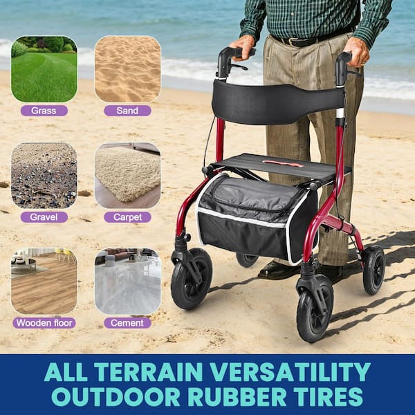Anqtovp Foldable Rollator Walker All-Terrain 10 in. Front and 8