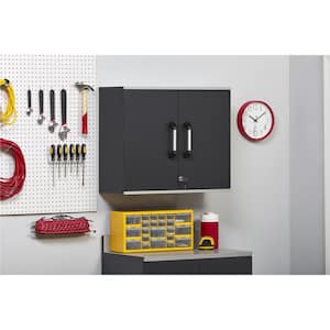 Wood 2-Shelf Wall Mounted Garage Cabinet in Black/Red (30 in W x 25 in H x 11 in D)