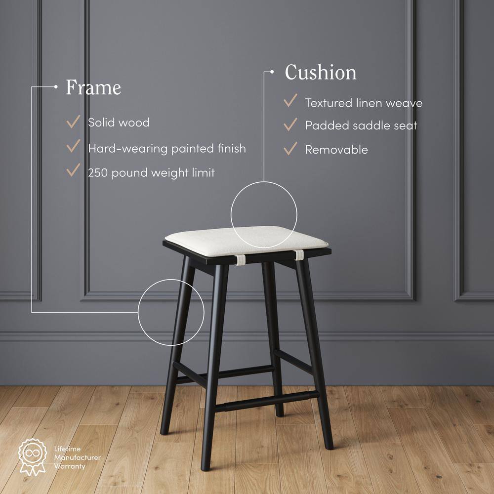 Nathan James Black Wood Saddle Counter Stools with Cushions, Set of 2