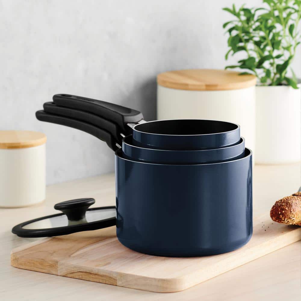 Navy Aluminum Non-Stick 6-Piece Nesting Sauce Pan Set