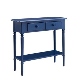 Coastal 30 in. W x 28 in. H x 11 in. D Navy Blue Turned Leg Rectangle Wood Hall Console Table with Drawer and Shelf
