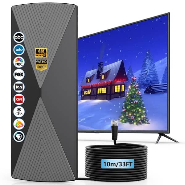 1200+ Mile Long Range Support 4K 1080P, 33 ft. Cable Digital for Smart HDTV with Signal Amplifier Indoor Antenna UHF/VHF