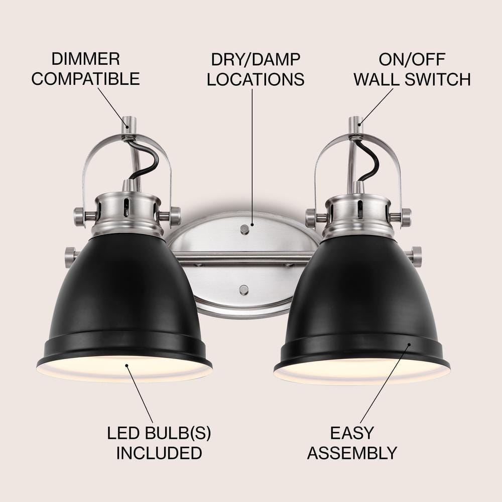 Phineas 16.25" Black Satin Iron 2-Light LED Vanity