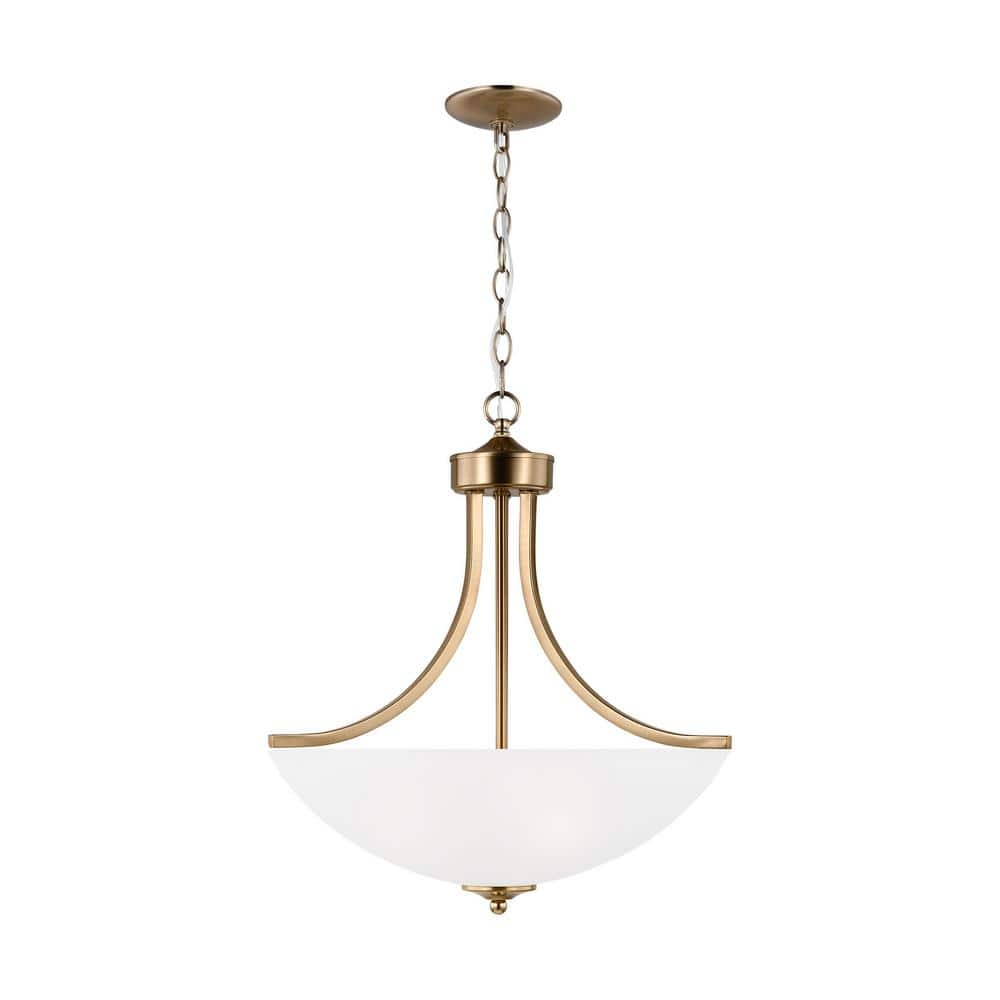 Elegant Satin Brass 3-Light Pendant with Etched Glass Bowl