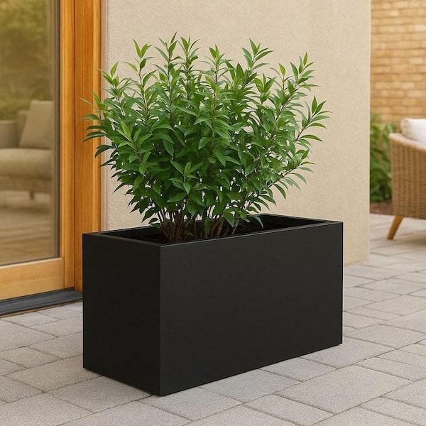 Bloom 31.5 in. Black, Fiberstone and Clay Planter Rectangular for Indoor and Outdoor
