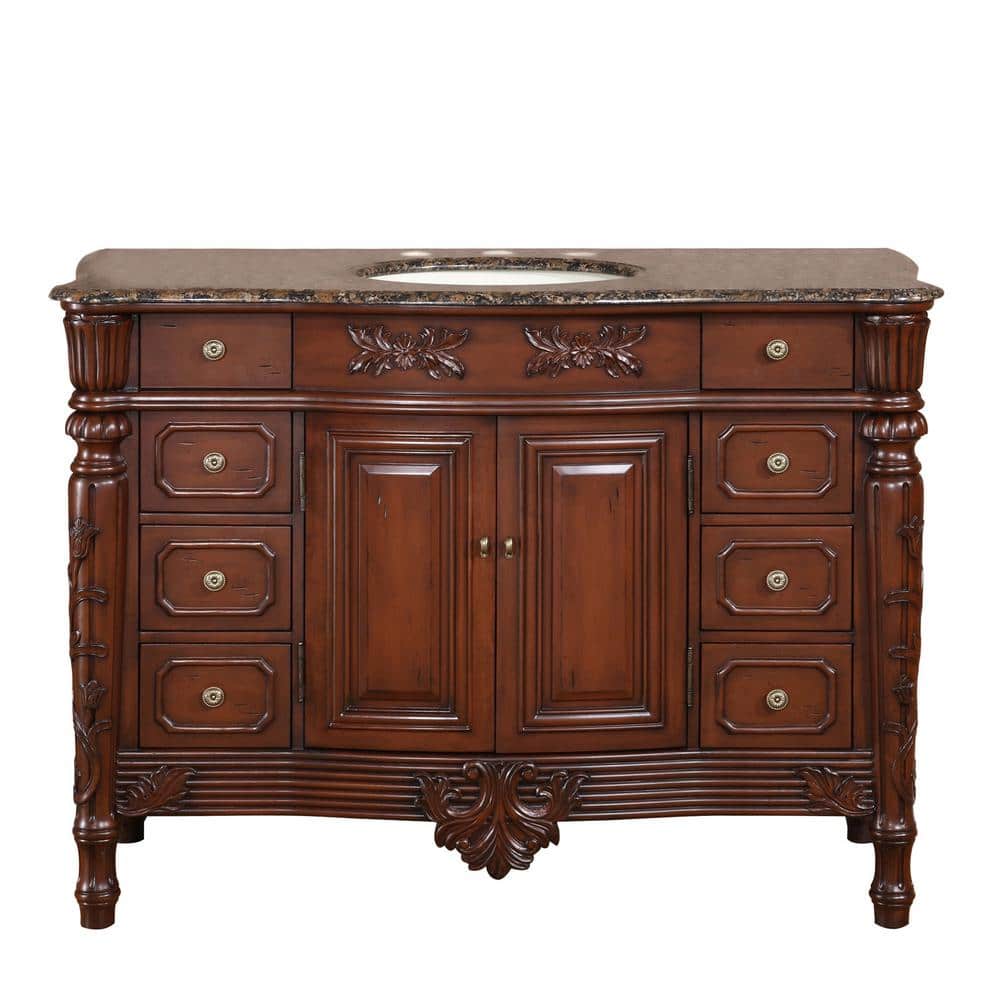 Silkroad Exclusive 48 in. W x 22 in. D Vanity in Dark Cherry with Granite Vanity Top in Baltic